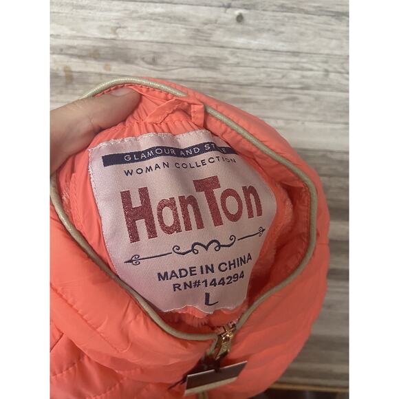 Han Ton Vest Womens Size Large Orange Hiking Puffer Sleeveless New Full Zip - Picture 2 of 12